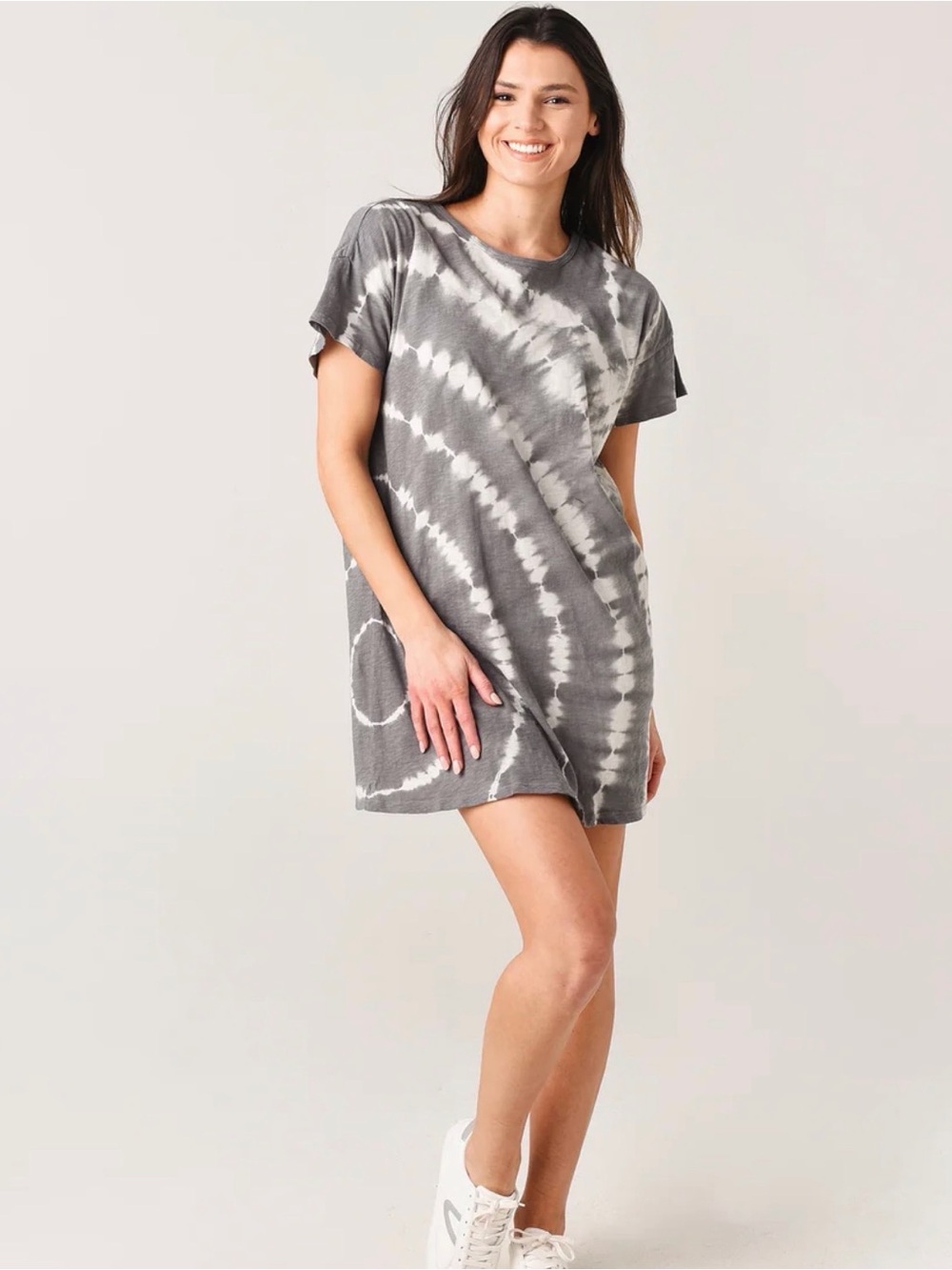 Z Supply Tie-Dye Oversized T-Shirt Dress Gray Charcoal Size L